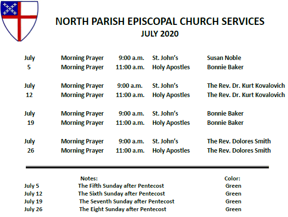 NORTH PARISH EPISCOPAL CHURCH SERVICES JULY 2020